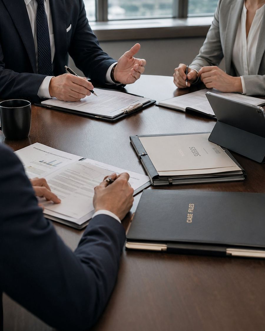 Equipo de abogados de LEXUM analizando un caso en Benetússer